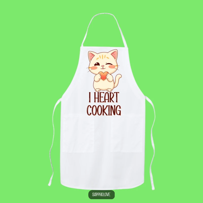 Funny Cat Apron: Winking Chef Offering Glowing Heart