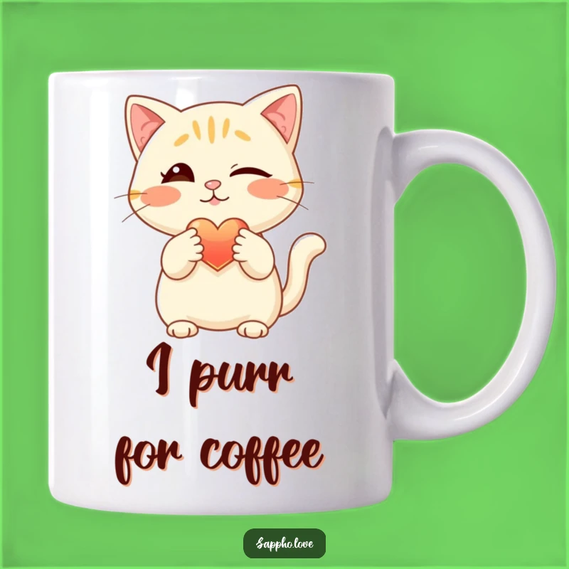 Funny Winking Cat Mug Gift: Adorable Feline Offering Glowing Heart