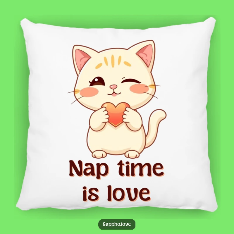 Funny Cat Pillow: Winking Feline with Glowing Heart
