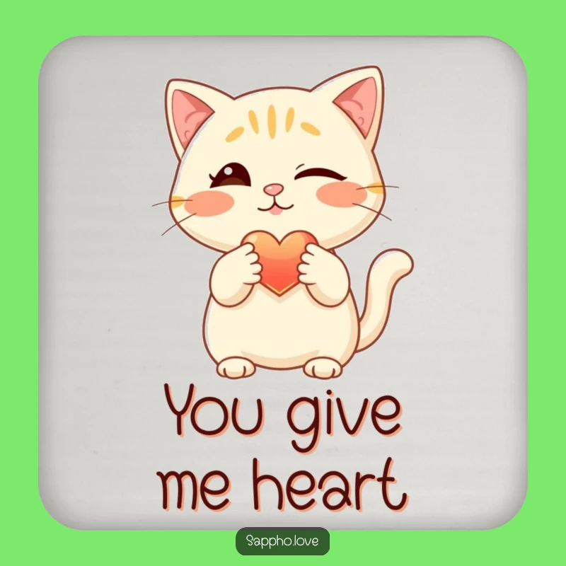 Funny Cat Coaster Set: Winking Feline with Glowing Heart