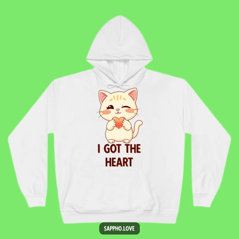 Cozy Funny Cat Hoodie: Winking Feline with Glowing Heart