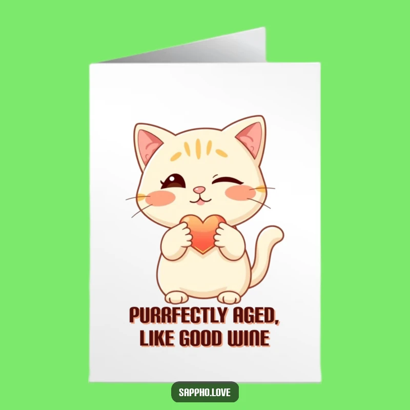 Free Printable Birthday Card: Winking Cat Offers Glowing Heart - Funny Downloadable Gift